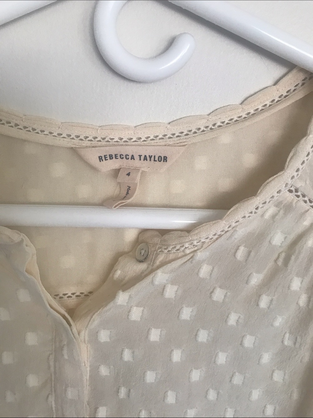 Rebecca Taylor Cream Swiss Dot Long Sleeve Blouse
